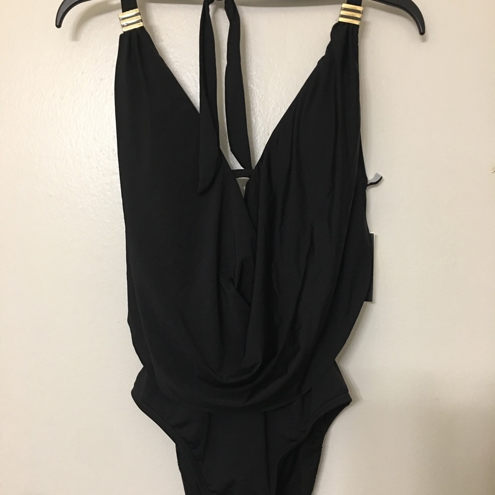 Macy’s bar III bathing suit black size medium new